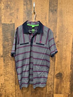 Hugo boss Men's Striped Polo Shirt modern fit XXL EUC